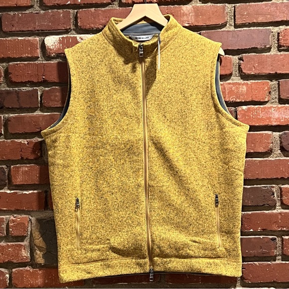 Peter Millar men's Crown Sweater Fleece zip up vest dijon yelllow Large NWT‎ - Picture 1 of 11